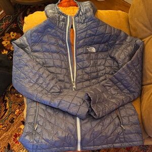 The North Face Gray Quilted Jacket with Orange Lining